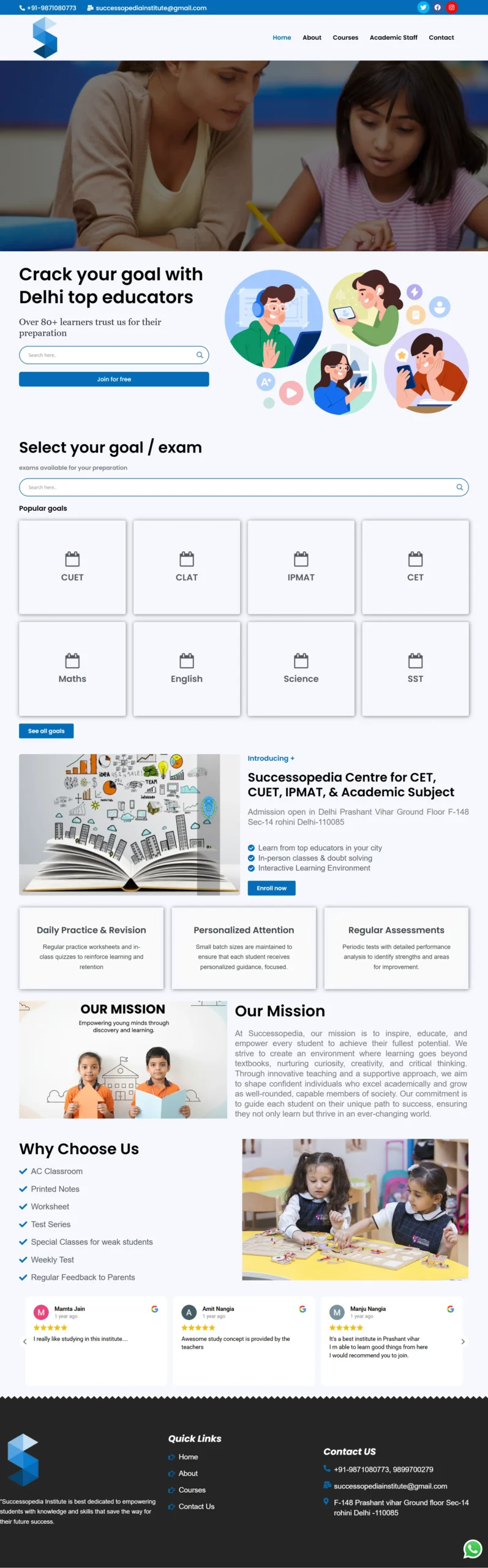 Education and coaching institute website developed by Harshit Grover