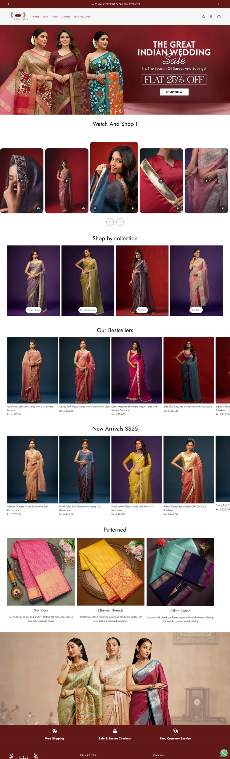 Shopify saree ecommerce website developed by Harshit Grover